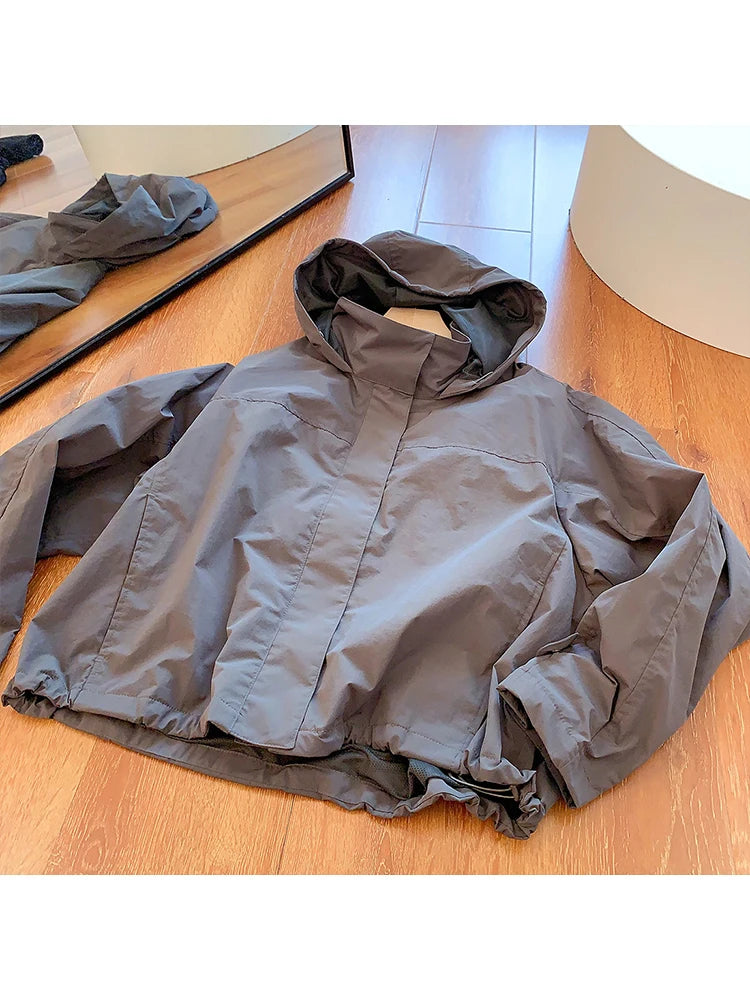 Women's Windproof Hooded Jacket With Long Sleeve Outdoor Sport Style Design