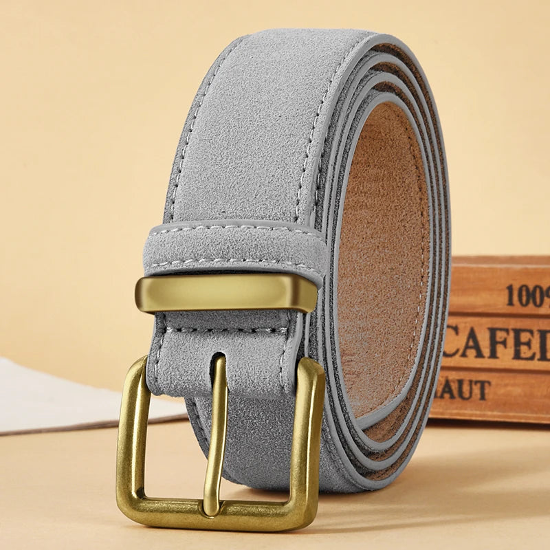 Women's Suede Leather Belt With Gold Buckle Vintage Fashion Style Design