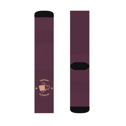 Coffee Lover Sublimation Socks – Maroon Crew Socks with 'Happiness is a Cup of Coffee' Design