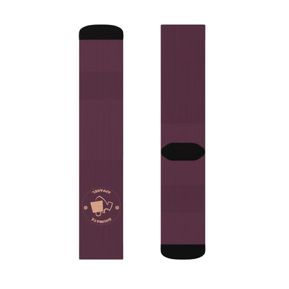 Coffee Lover Sublimation Socks – Maroon Crew Socks with 'Happiness is a Cup of Coffee' Design