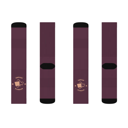 Coffee Lover Sublimation Socks – Maroon Crew Socks with 'Happiness is a Cup of Coffee' Design
