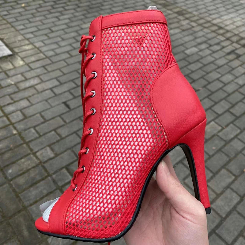 Women's Hollow Mesh High Heel Sandals With Peep Toe Stylish Comfort