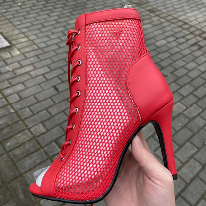 Women's Hollow Mesh High Heel Sandals With Peep Toe Stylish Comfort