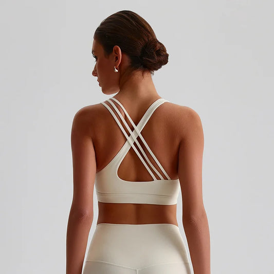 Women Cross Back Sports Bra With Chest Pad For Yoga Training