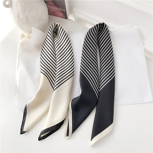 Women's Korean Square Scarf With Simple Striped Fashion Brocade Design Style'