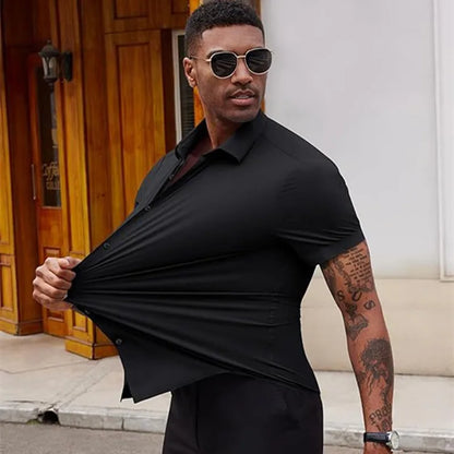 Mens Summer Business Shirt With Short Sleeve Wrinkle Free Comfort Design