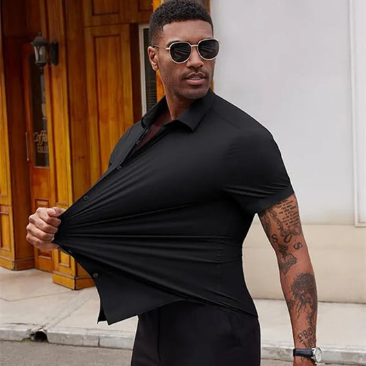 Mens Summer Business Shirt With Short Sleeve Wrinkle Free Comfort Design