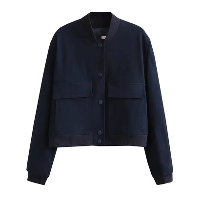 Women's Solid Bomber Jacket With Chic Long Sleeve Fashion Style Design
