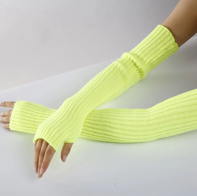 Women's Fingerless Knitted Gloves With Gothic Winter Fashion Arm Sleeve Design