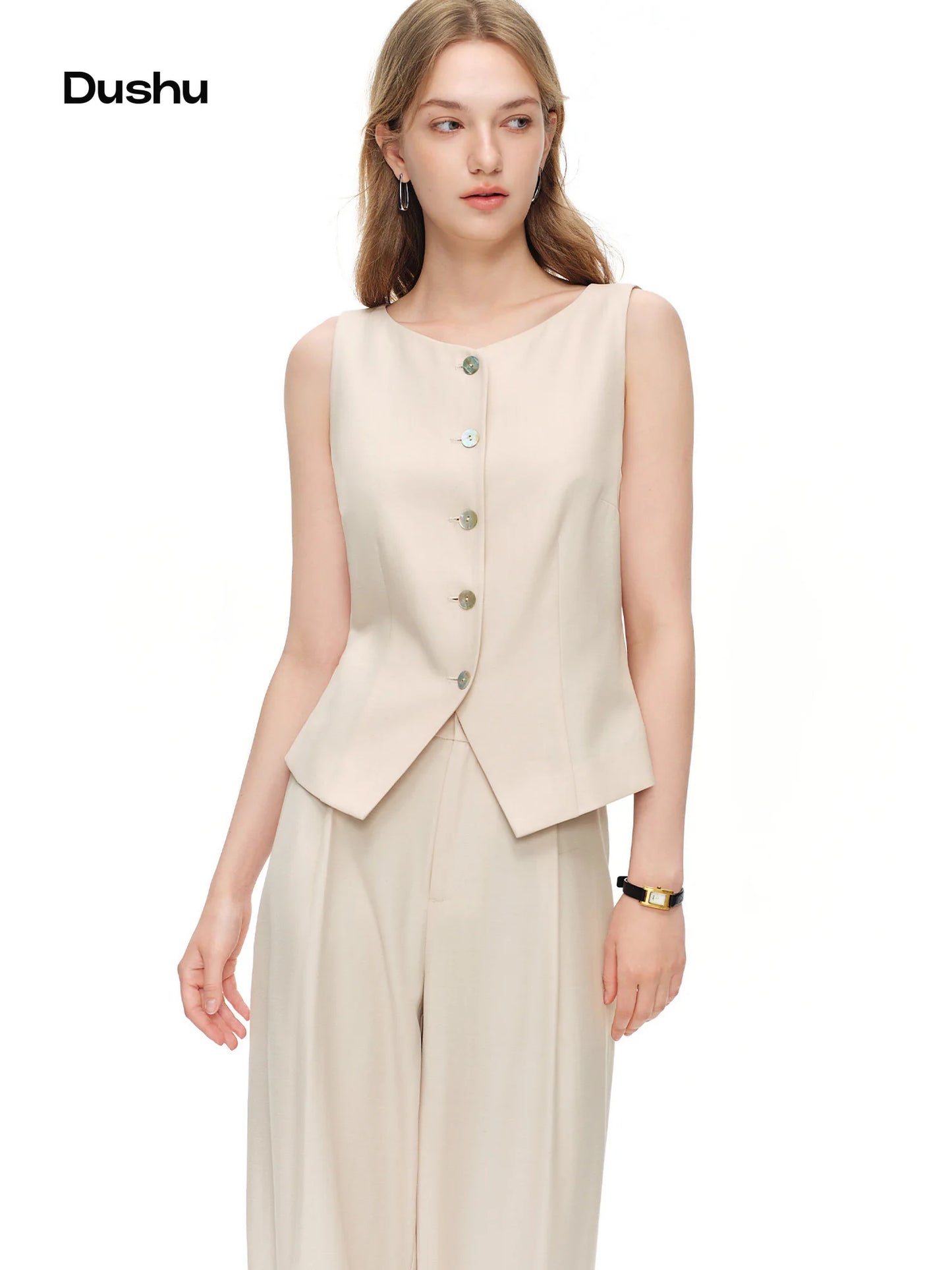 Women's Vintage Vest And Wide Leg Trousers Two Piece Fashion Set