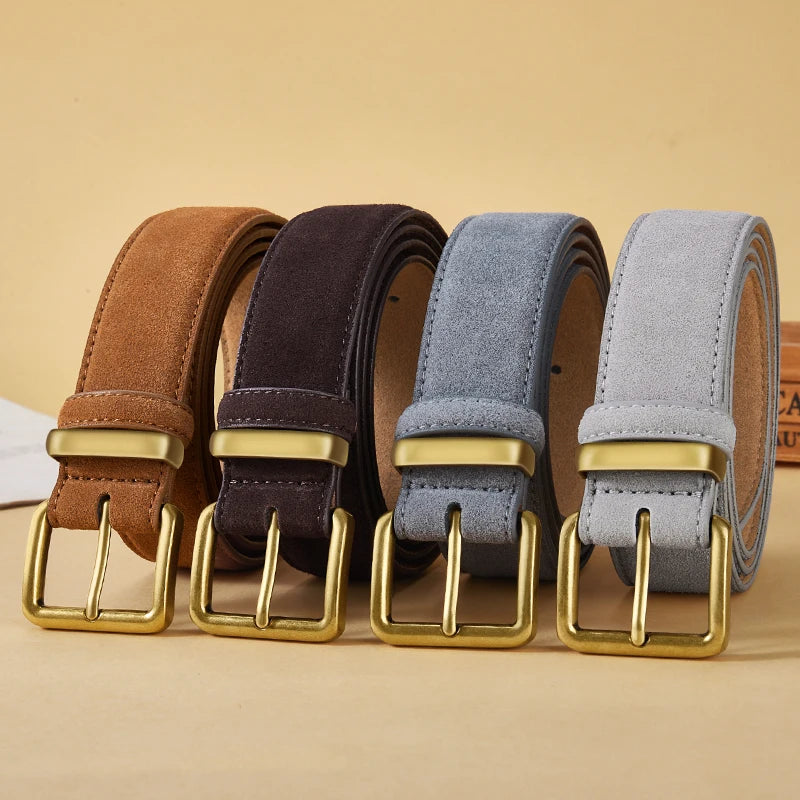 Women's Suede Leather Belt With Gold Buckle Vintage Fashion Style Design