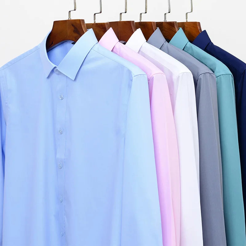 Mens Bamboo Fiber Shirt With Stretch Anti Wrinkle Business Casual Comfort