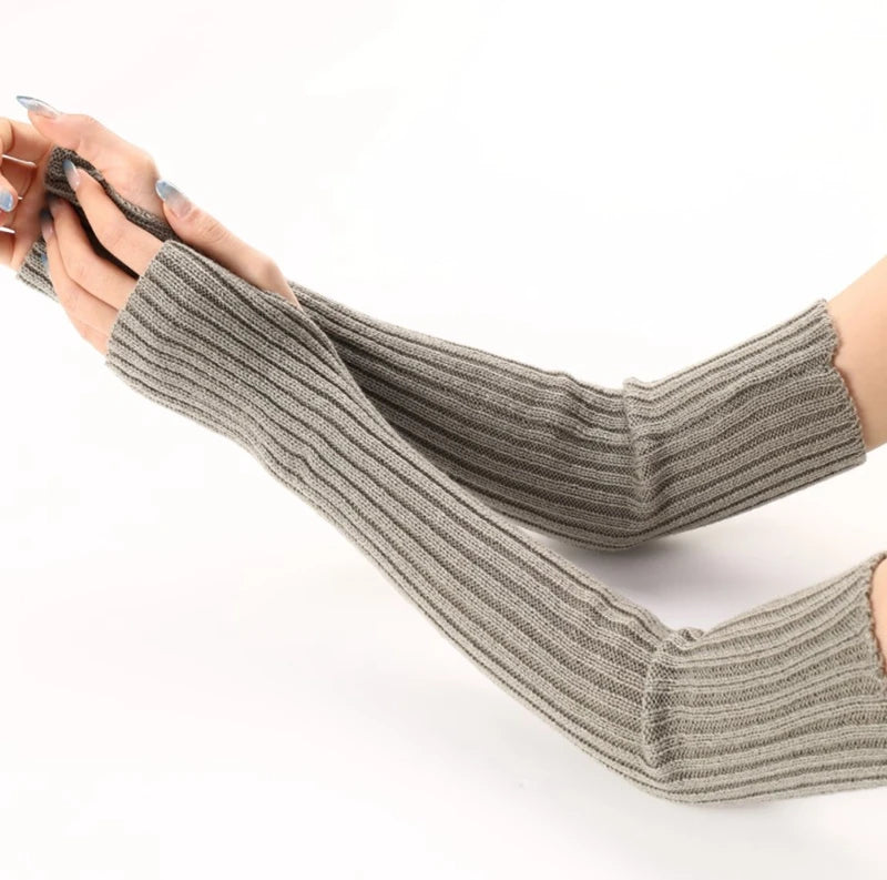 Women's Fingerless Knitted Gloves With Gothic Winter Fashion Arm Sleeve Design