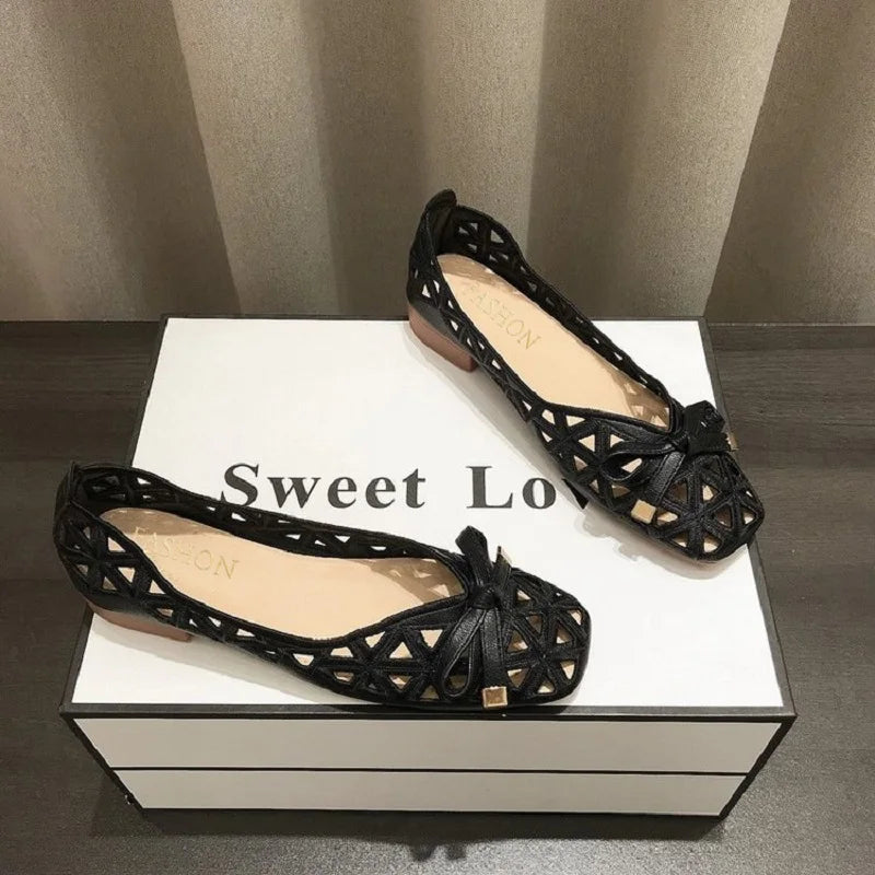 French Style Bow Flat Sandals With Breathable Peep Toe Summer Design