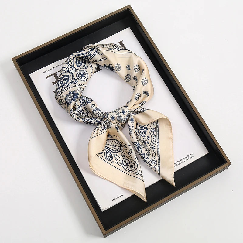 Luxury Square Silk Scarf With Satin Fashion Hijab Hairband Design Style