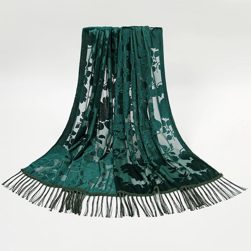 Women's Floral Lace Silk Scarf With Elegant Gradient Fashion Design Style