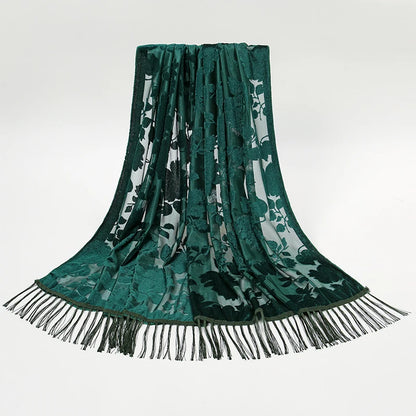 Women's Floral Lace Silk Scarf With Elegant Gradient Fashion Design Style