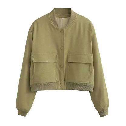 Women's Solid Bomber Jacket With Chic Long Sleeve Fashion Style Design