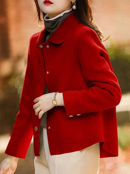 Women's Classic Woolen Coat With Button Up Warm Winter Fashion Design