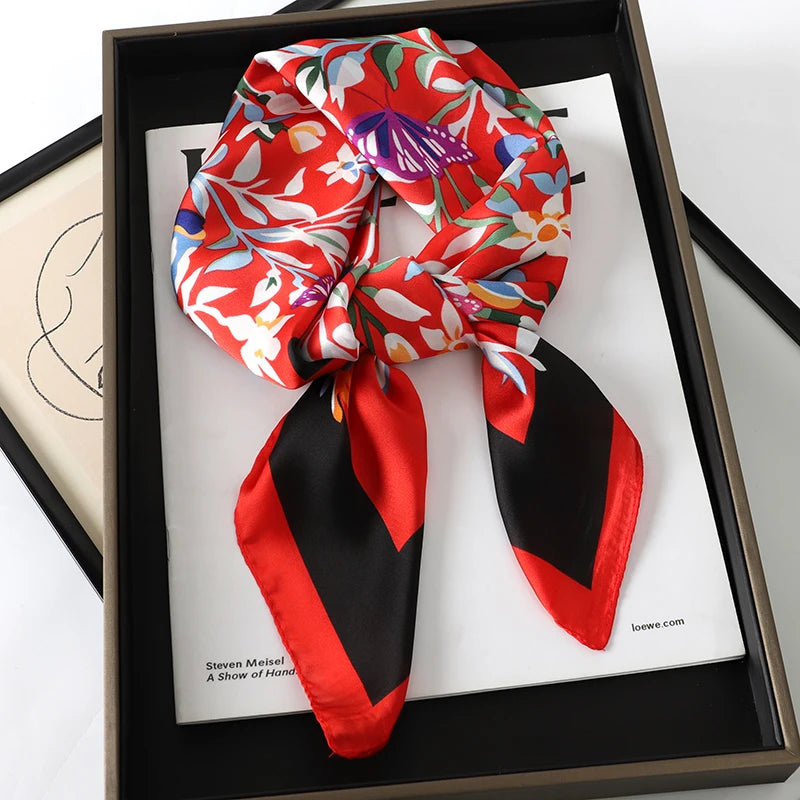 Luxury Square Silk Scarf With Satin Fashion Hijab Hairband Design Style