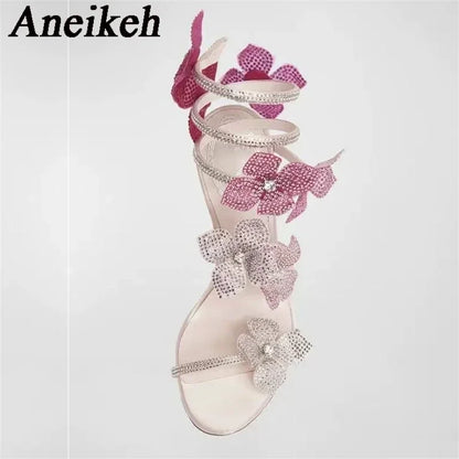 Crystal Flower Ankle Strap High Heel Sandals For Stylish Women's Fashion