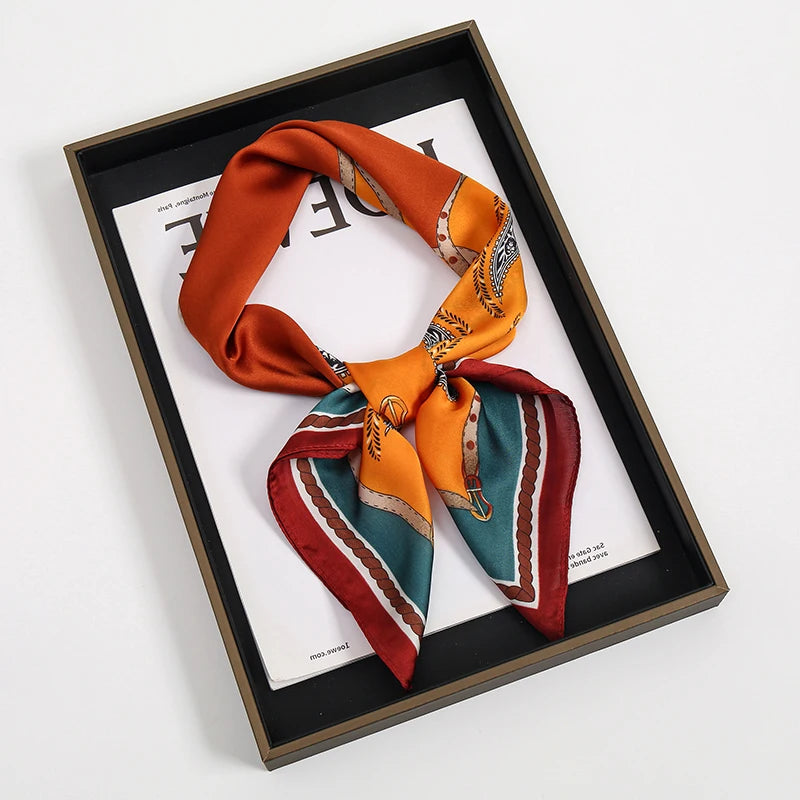 Luxury Square Silk Scarf With Satin Fashion Hijab Hairband Design Style