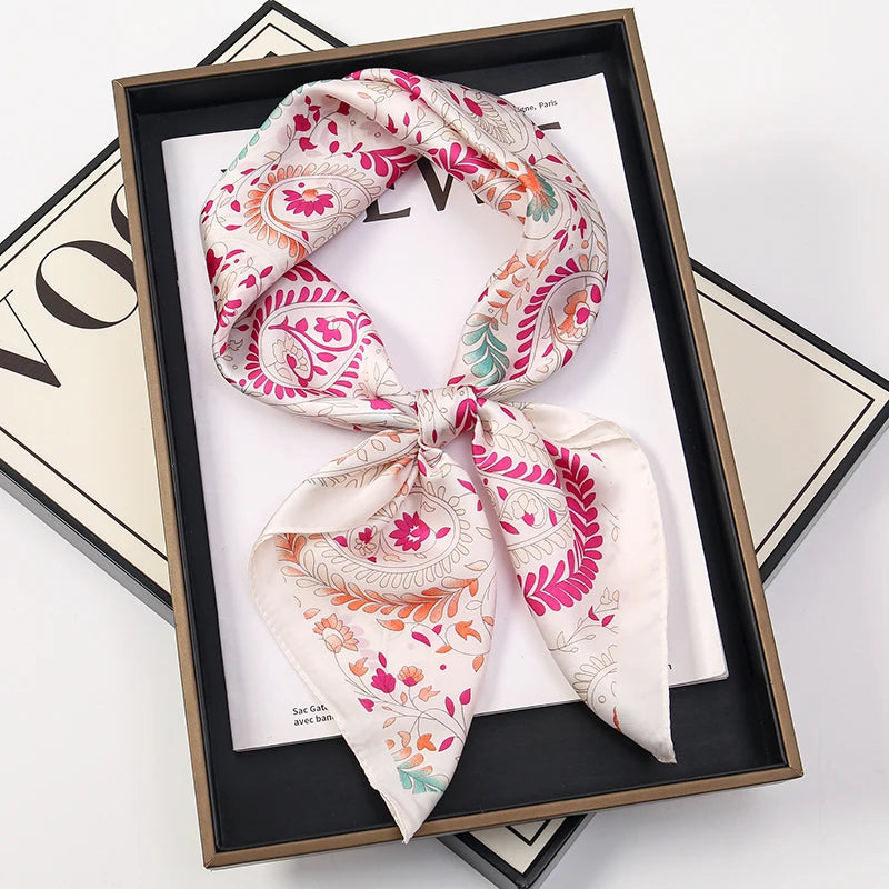Luxury Square Silk Scarf With Satin Fashion Hijab Hairband Design Style