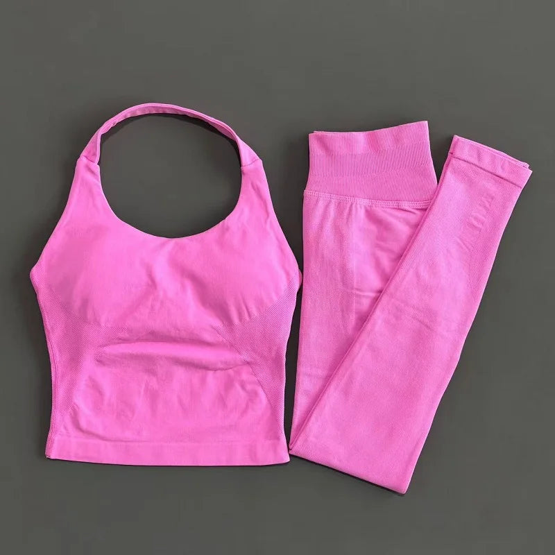 Women Yoga Sportswear Set With Gym Leggings And Fitness Top
