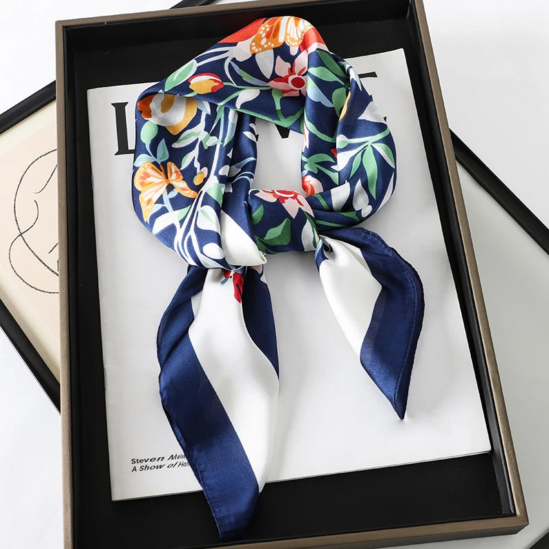 Luxury Square Silk Scarf With Satin Fashion Hijab Hairband Design Style