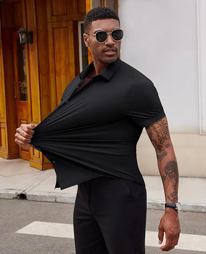 Mens Summer Business Shirt With Short Sleeve Wrinkle Free Comfort Design