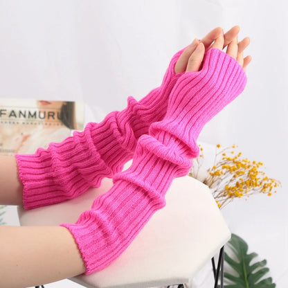 Women's Fingerless Knitted Gloves With Gothic Winter Fashion Arm Sleeve Design