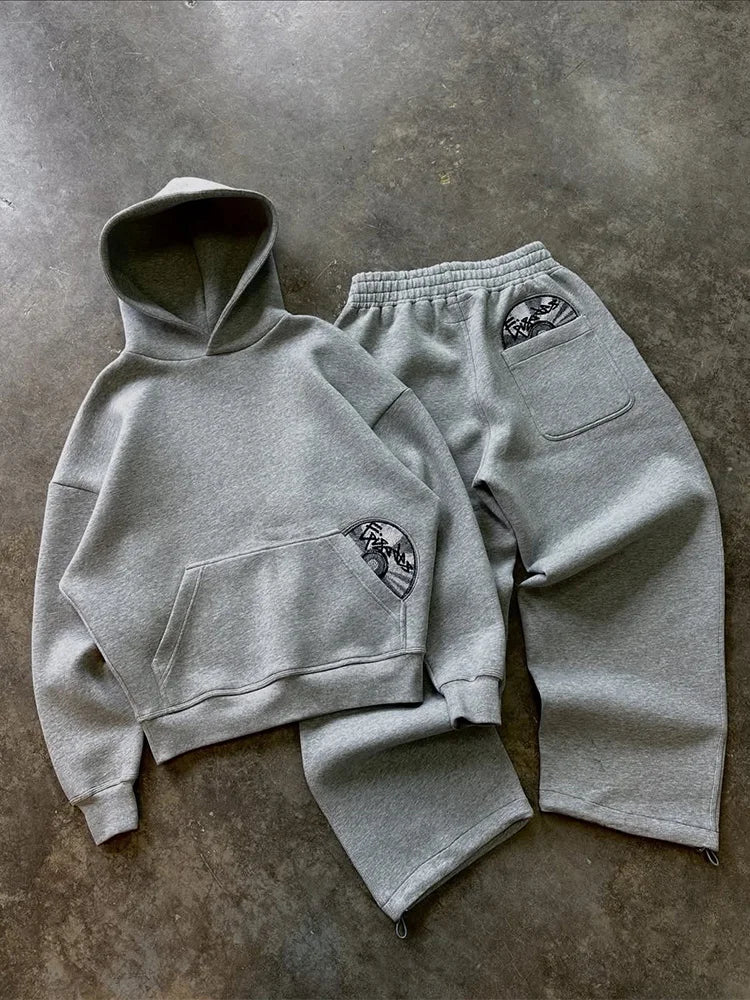 Retro Streetwear Hoodie Sweatpants Set For Men