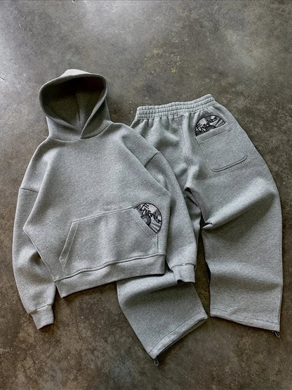 Retro Streetwear Hoodie Sweatpants Set For Men