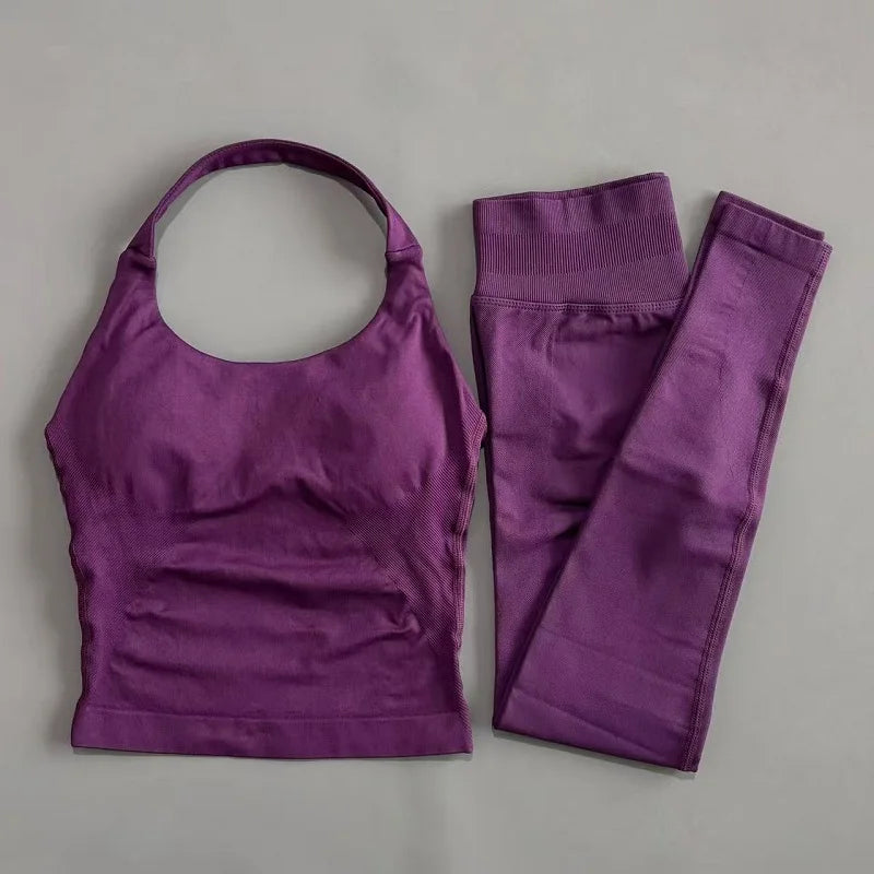 Women Yoga Sportswear Set With Gym Leggings And Fitness Top