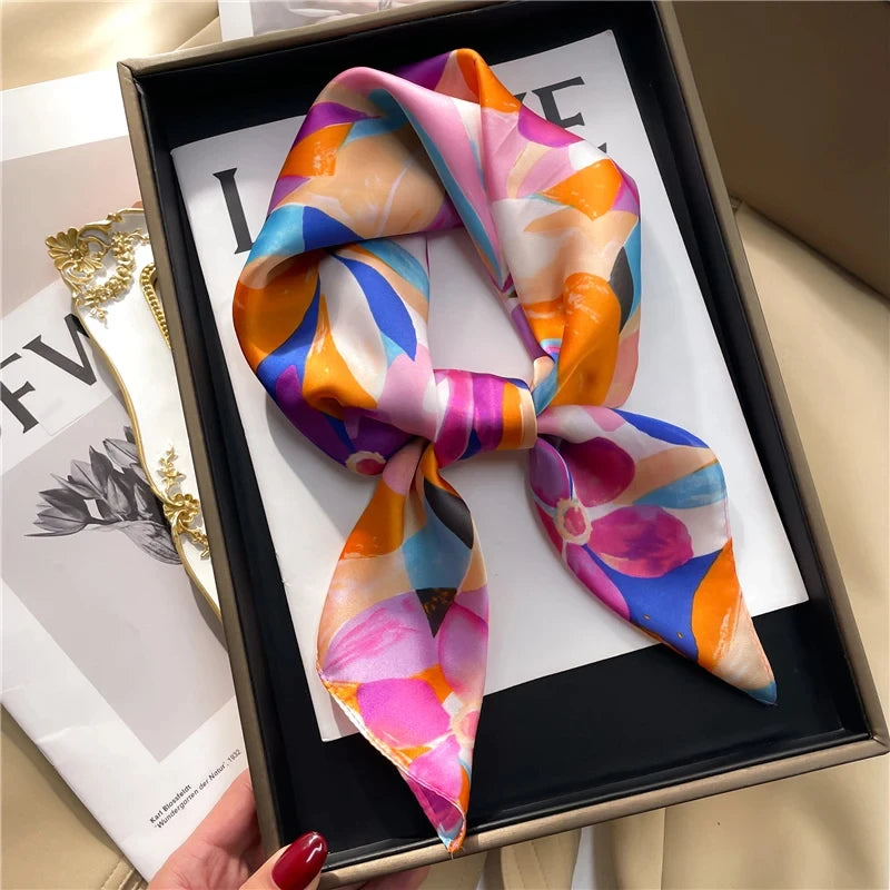 Luxury Square Silk Scarf With Satin Fashion Hijab Hairband Design Style