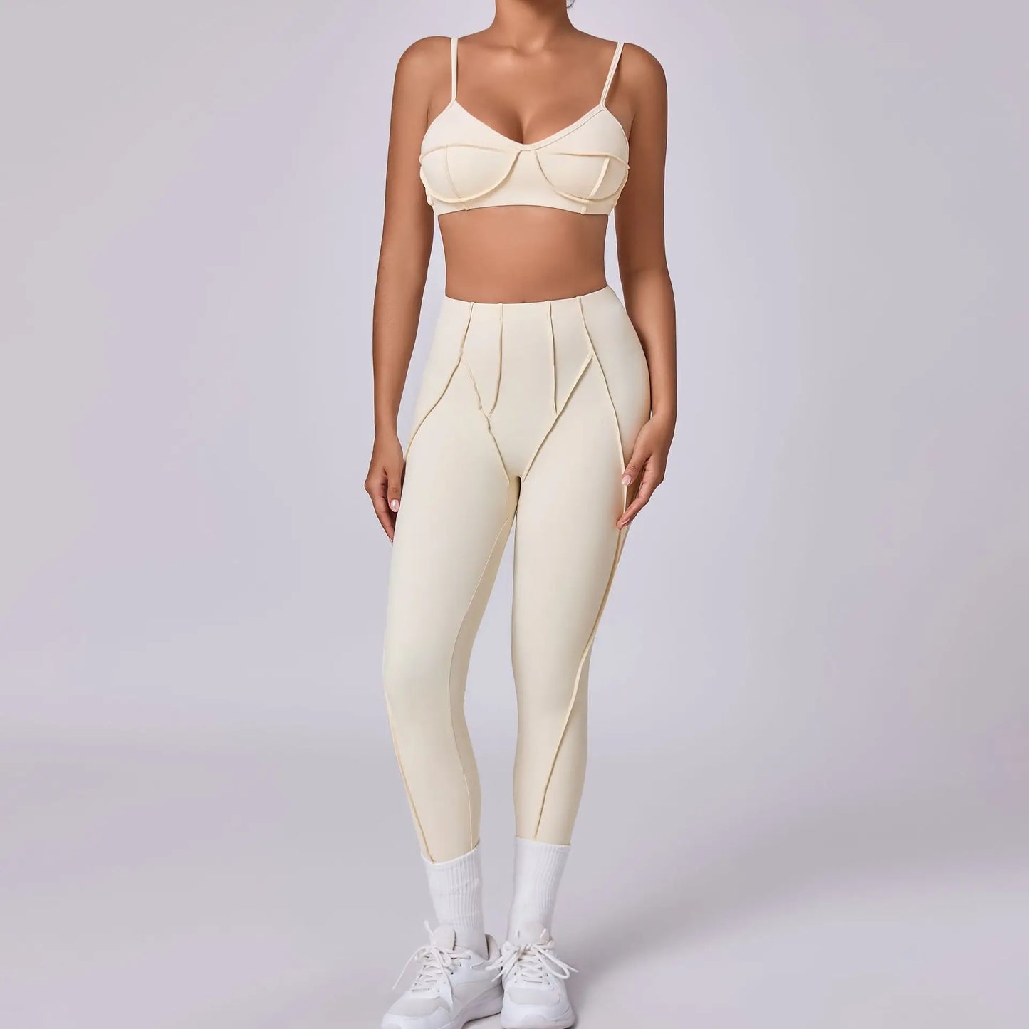Seamless Yoga Fitness Set With High Waist Leggings And Backless Bra