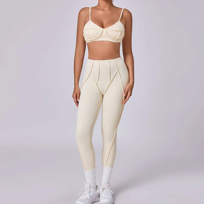 Seamless Yoga Fitness Set With High Waist Leggings And Backless Bra