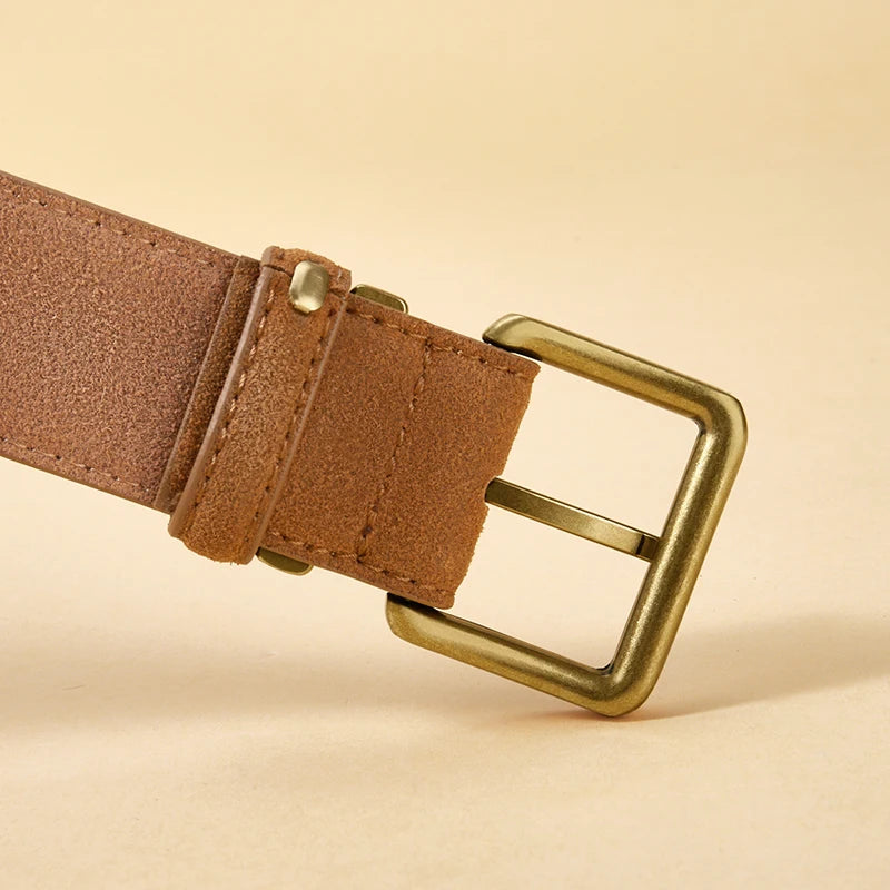 Women's Suede Leather Belt With Gold Buckle Vintage Fashion Style Design