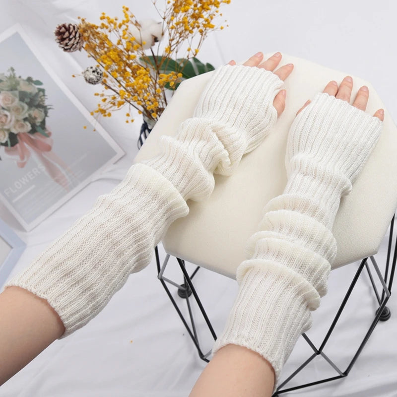 Women's Fingerless Knitted Gloves With Gothic Winter Fashion Arm Sleeve Design