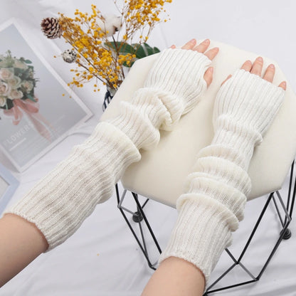 Women's Fingerless Knitted Gloves With Gothic Winter Fashion Arm Sleeve Design