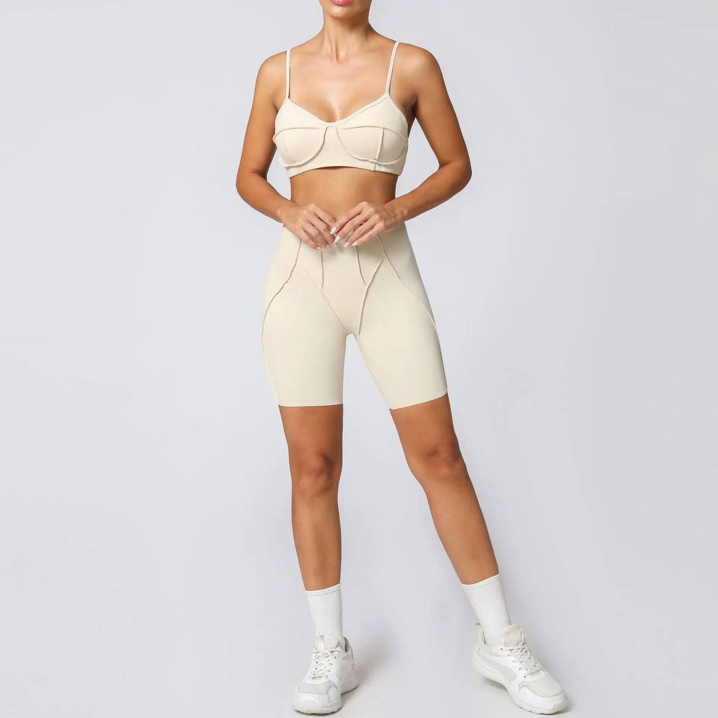 Seamless Yoga Fitness Set With High Waist Leggings And Backless Bra