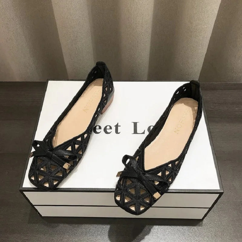 French Style Bow Flat Sandals With Breathable Peep Toe Summer Design