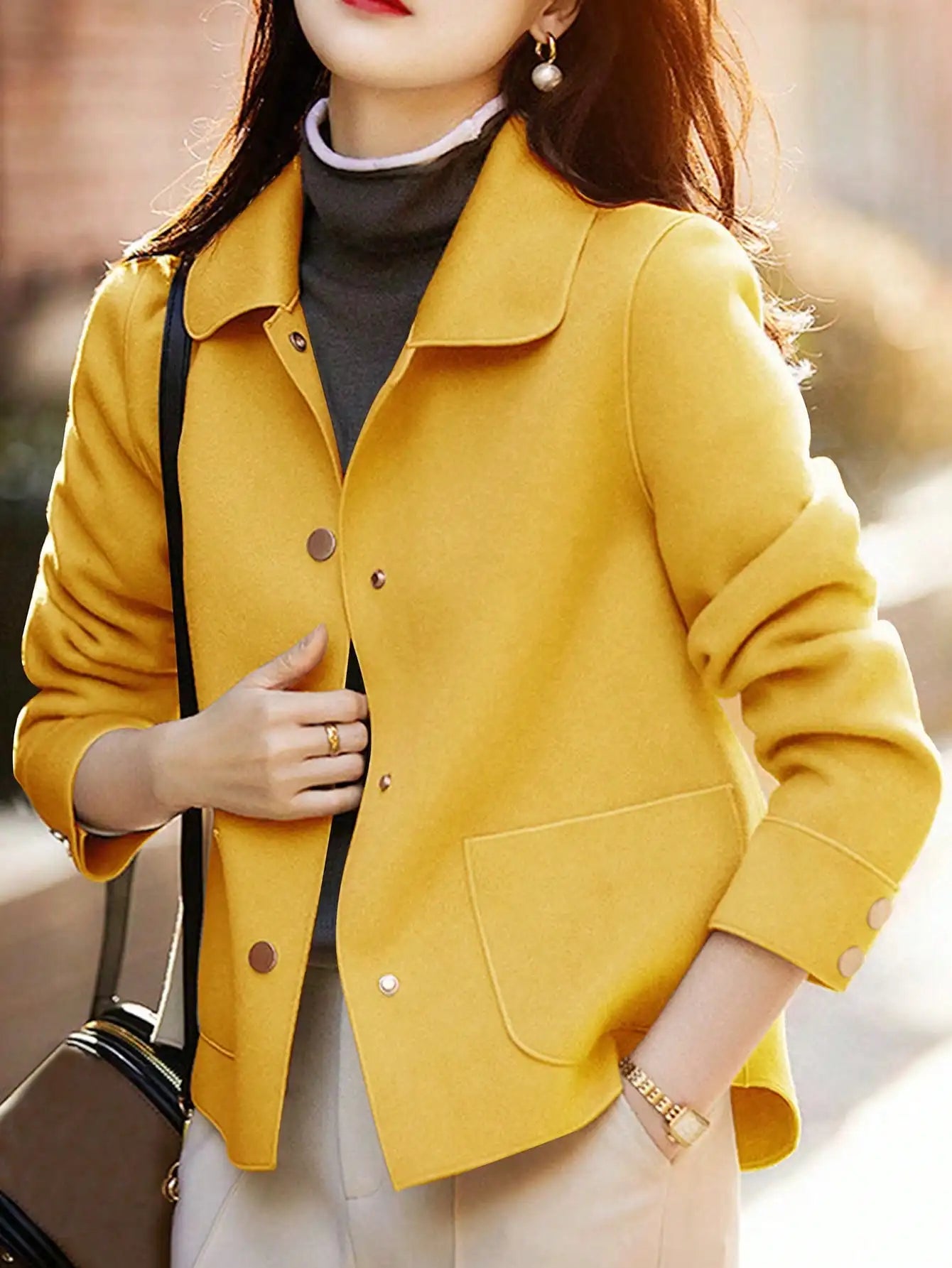 Women's Classic Woolen Coat With Button Up Warm Winter Fashion Design