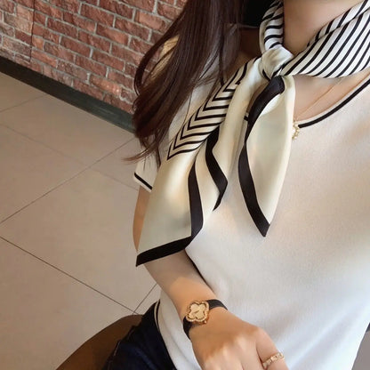 Women's Korean Square Scarf With Simple Striped Fashion Brocade Design Style'