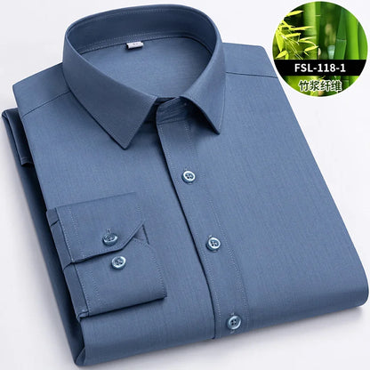Mens Bamboo Fiber Shirt With Stretch Anti Wrinkle Business Casual Comfort