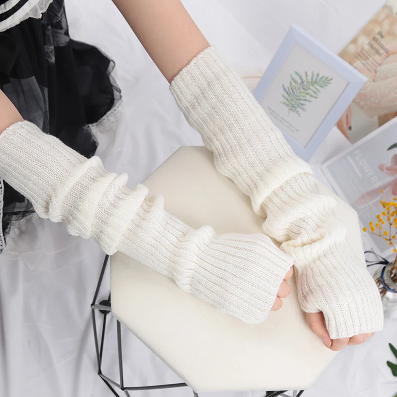 Women's Fingerless Knitted Gloves With Gothic Winter Fashion Arm Sleeve Design