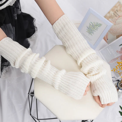 Women's Fingerless Knitted Gloves With Gothic Winter Fashion Arm Sleeve Design