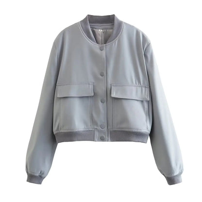 Women's Solid Bomber Jacket With Chic Long Sleeve Fashion Style Design