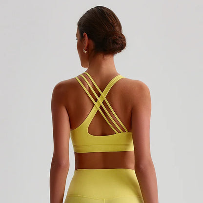 Women Cross Back Sports Bra With Chest Pad For Yoga Training