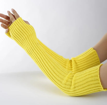 Women's Fingerless Knitted Gloves With Gothic Winter Fashion Arm Sleeve Design